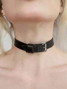 1件装女士性感朋克风颈链，哥特摇滚风格黑色PU皮革流苏铆钉项链，束缚铃铛派对饰品配饰 - 黑色 - 查看 2