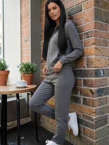 2-PIECE CASUAL SET FOR LADIES, HOODIE AND PANTS - Dark Grey - View 1