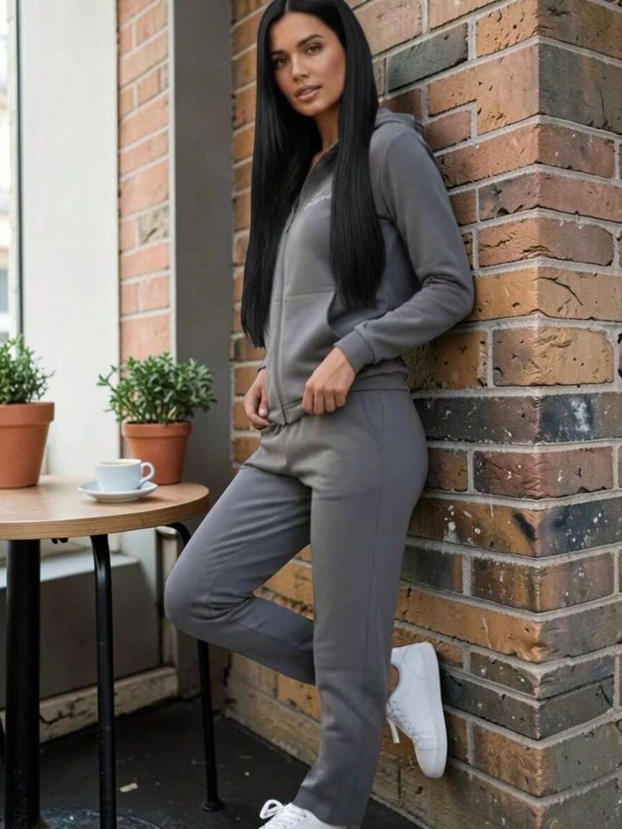 2-PIECE CASUAL SET FOR LADIES, HOODIE AND PANTS - Dark Grey - View 1