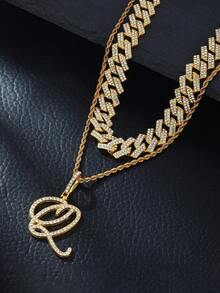 Fashion Minimalist Cursive Initial Pendant A-Z Necklace Layered Chain Twisted Chain Punk Rock Rapper Hip Hop Chain, Birthday Gift For Friends And Besties, Party Gift - Hip Hop Letter Necklace - View 61