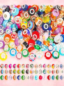 10/100/500 peças Contas Europeias de Aço Multicoloridas de 14 mm, Contas de Furo Grande para Pendentes e Pulseiras em Lote para Fabrico de Joias, Contas Espaçadoras Decorativas de Vidro Murano para Artesanato e Estacas de Jardim (Cores Mistas) - Multicolorido - Ver 12