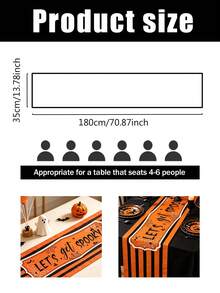 1/100pcs 35*180cm Halloween Orange & Black Theme Table Runner, Cute Spider Ghost Cat Bat Theme Tablecloth Halloween Desktop Decoration, Halloween Theme Party, Kitchen And Home Decor, Indoor And Outdoor Use, Holiday Table Decoration, Halloween Party Supplies. - Multicolor - View 7
