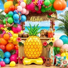 1 pieza Globo de papel de aluminio con forma de piña con base, 154 cm de altura, globo inflable reforzado a prueba de explosiones, estilo de vacaciones tropicales frescas con fondo naranja-amarillo y textura de cuadrícula realista y diseño de corona de hojas verde esmeralda, forma 3D de pie para colocación directa, globo de decoración de escena, adecuado para fiesta con tema de playa, fiesta de verano al aire libre, decoración de ambiente de banquete estilo isla - A - Ver 3