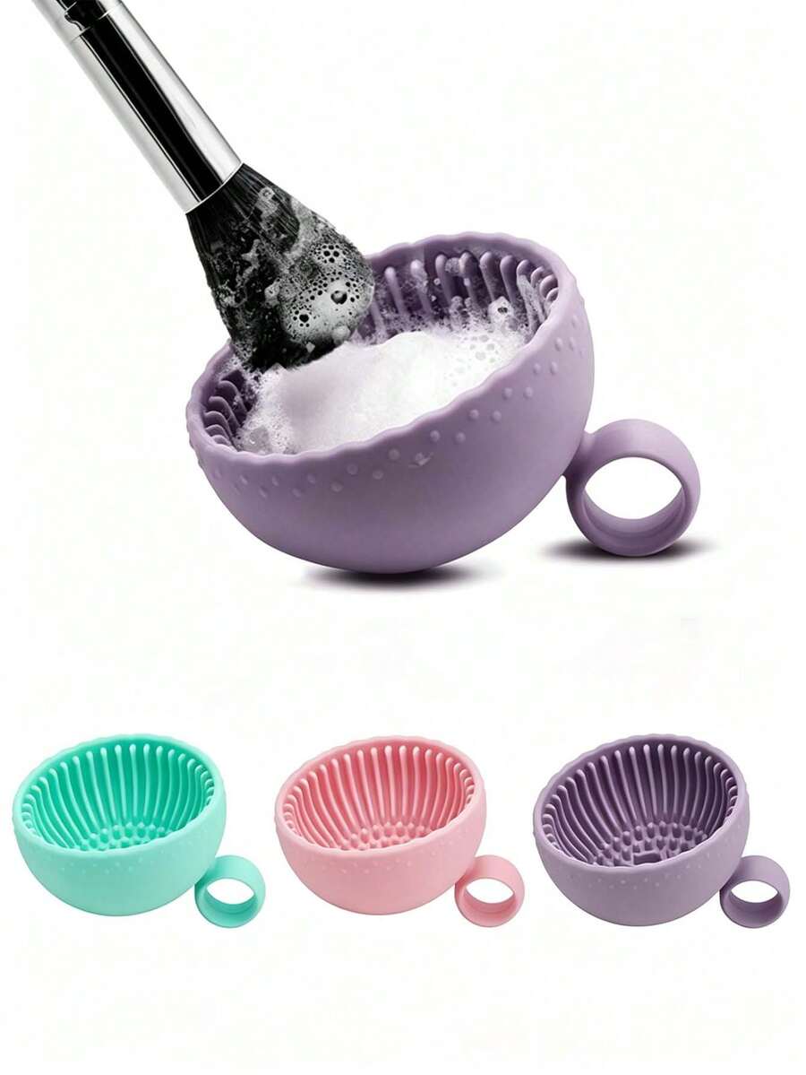 1pc Popular Soft Silicone Makeup Brush Cleaning Bowl, Portable Hanging Ring Brush Cleaning Pad, Multi-Slot Textured Makeup Cleaning Tool, Aesthetic Macaron Color Makeup Cleaning Bowl, Reusable Easy To Clean Beauty Accessory, Gift For Makeup Lovers