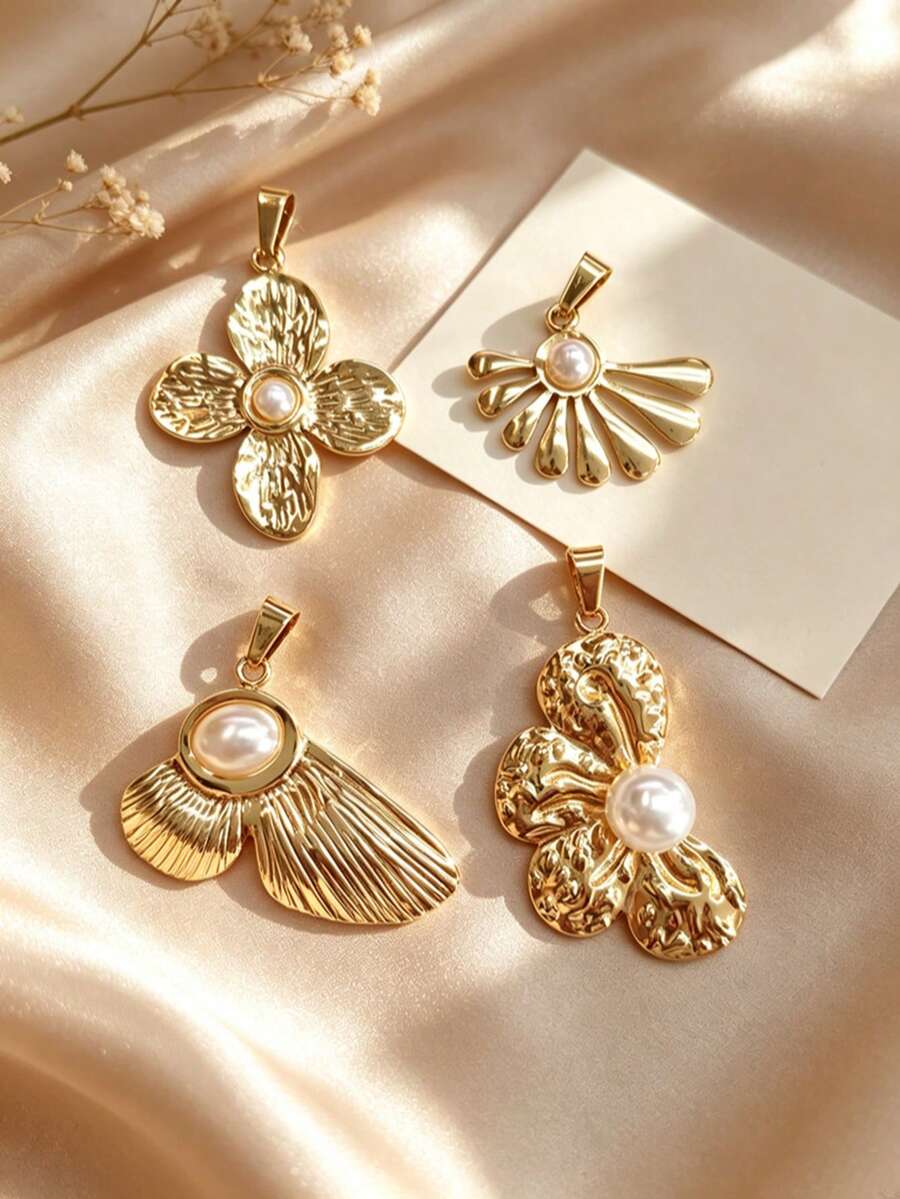 Multi-Style Glossy Embossed 3D Floral & Leaf Stainless Steel DIY Pendant, Fan-Shaped Wing & Four-Petal Flower Reconfigurable Assembly, Light Business Garden Office, Floral Afternoon Tea Salon, Small Outdoor Engagement Tea Party, Best Friend Store Visit, Gentle Pastoral Style Wearable Accessory - Multicolor - View 1