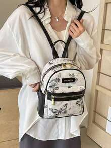 Fashionable Travel Small Backpack For Women Butterfly Print Versatile New Style Chic Cute Student Backpack For Work And Outings - Multicolor - View 2