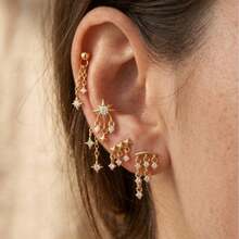 1 pièce Boucle d'oreille de cartilage en argent sterling 925 avec chaîne à franges et étoile en zircone cubique, bijou cadeau pour femmes pour usage quotidien, rendez-vous, Saint-Valentin et mariage - #4 - Voir 2