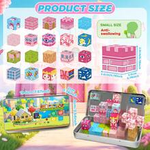 Sakura Castle Themed Magnetic Cube Building Blocks 35Pcs With New Rectangle Iron Storage Box, Girls Favorite DIY 3D Castle Stacking Toy, Floral Scene Assemble Playset, Spatial Thinking Gift For Kids Birthday & Holiday - Multicolor - View 2