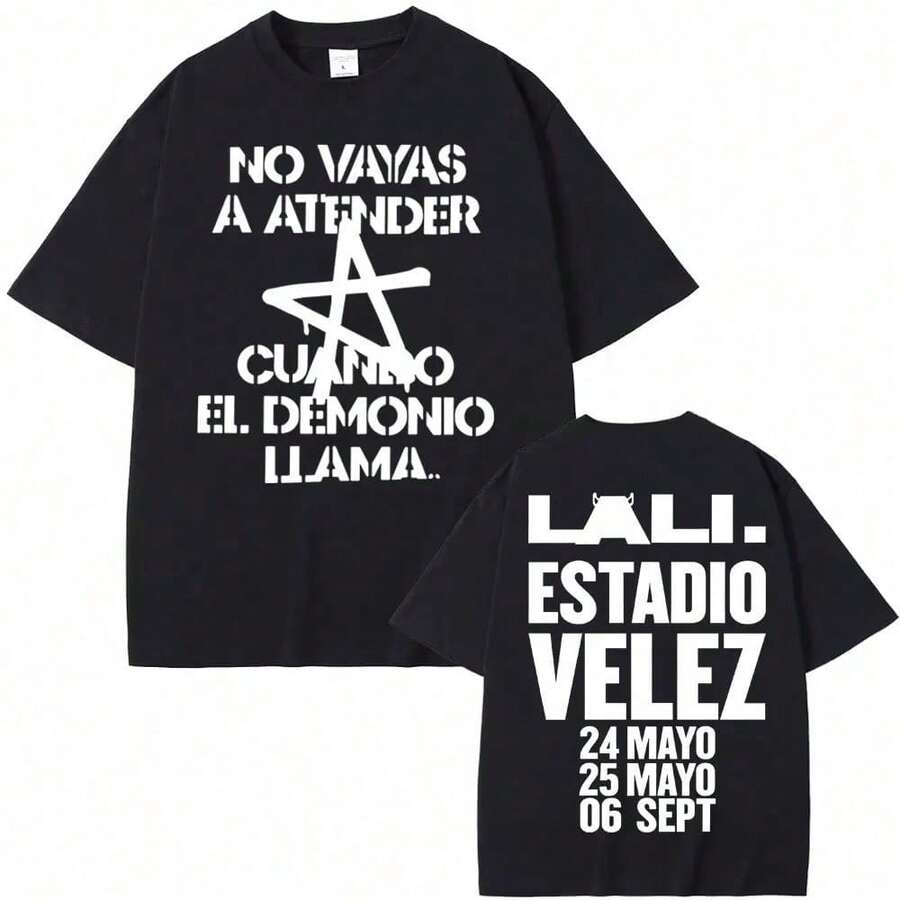 T-Shirts With Double-Sided Printing For Men And Women, Lali Esposito Estadio Velez Tour Singer Clothing, Oversized Hip-Hop T-Shirt In A Fashionable Style. - Black - View 1