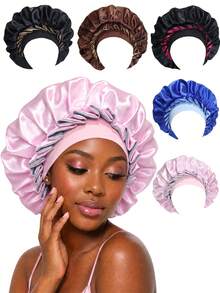 CONFLASS Bohemian Style Ruffle Double Layer Satin Sleep Bonnet, Soft Luxurious Reversible Silk Satin Hair Cap, Elastic Curly Hair Nighttime Hair Protection Cap - Multicolor - View 1