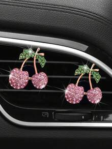 2/4pcs Rhinestone Cherry Car Air Vent Decor, Full Crystal Alloy Cherry Interior Decoration, Women's Car AC Outlet Ornament - Diamond - View 6