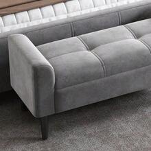 Upholstered Benches With Armrests, Bed Benches, Bed Stools, Bedroom Benches, Piano Benches, Dining Room Benches With Quilted Pattern, Velvet, MDF, Grey - Grey - View 6