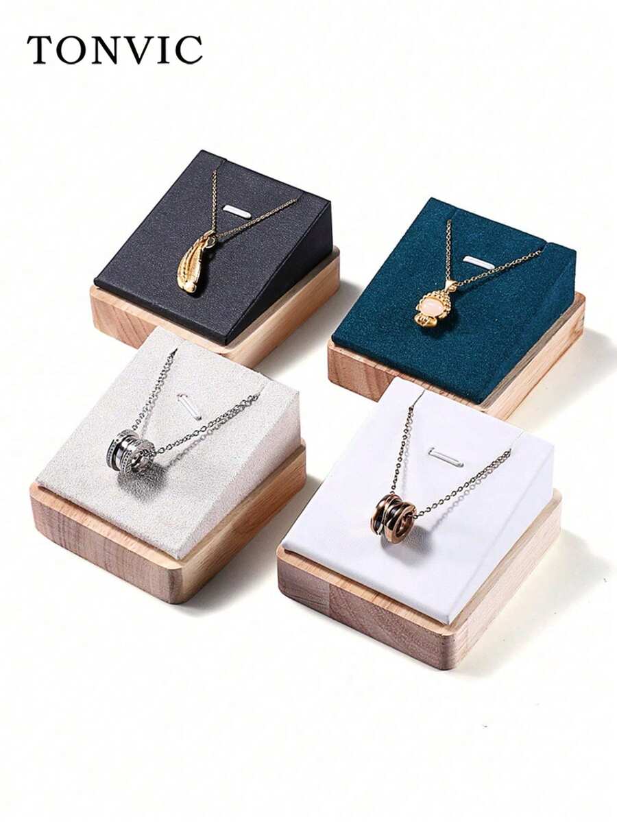 TONVIC 1件/2件/4件/6件 實木天鵝絨珠寶展示架，適用項鍊、耳環、吊墜、耳釘，珠寶收納整理展示道具