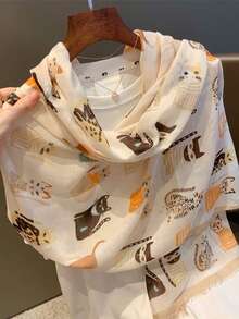 1pc New Sweet Heart Tassel Scarf For Women, Thin Spring/Summer Sun Protection Shawl For Travel, Beach, Air-Conditioned Room - Beige - View 3