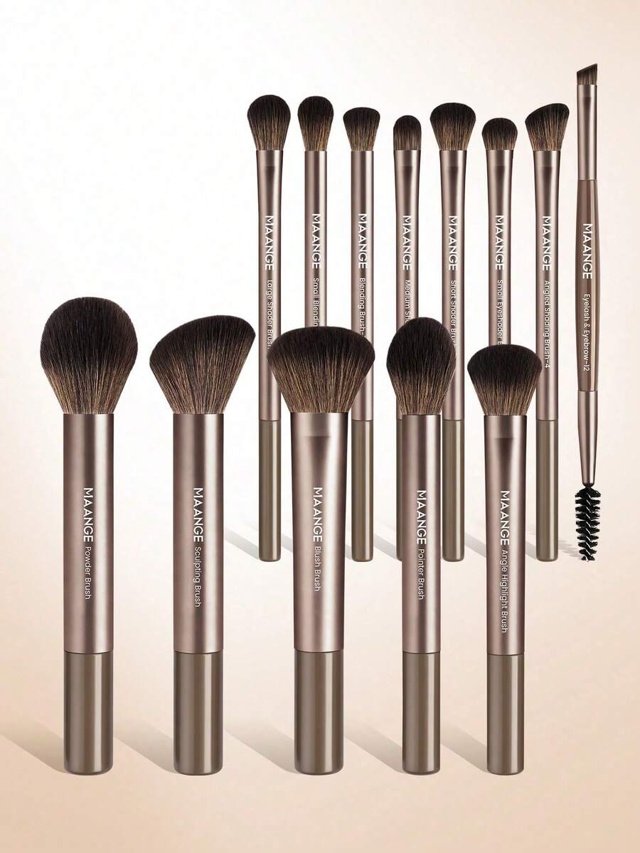 MAANGE Juego de 13 Brochas de Maquillaje Profesionales de Aleación de Aluminio, Hechas de Pelo Sintético de Alta Calidad, Incluye Brocha para Base, Brocha para Polvos, Brocha para Rubor, Brocha para Corrector, Brocha para Contorno, Brocha para Sombra de Nariz, Brocha para Sombra de Ojos, Brocha para Delineador, Br - Multicolor 6 - Ver 1