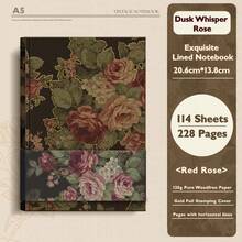 A5 Dusk Whisper Rose 硬殼筆記本,4款復古花卉封面款式(白、粉、紫、紅玫瑰),金色燙金線條剪貼簿日記本,224頁 120gsm 厚紙,可攜式學生日記,適合返校季 - A5 - 查看 17