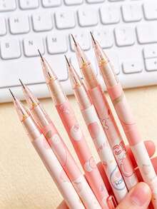 Random 6pcs Sweet Peach Mechanical Pencils, 0.5Mm HB Pencils, Retractable Plastic Pencils, With Cute Cartoon Design, Fruit Theme, Ideal Student Gift - Mechanical Pencil - View 3