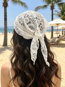 1pc/2pcs Bohemian Vacation Style Solid Color Paisley Floral Lace Triangle Scarf - Multicolor - View 7