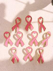 10pcs/Set Unique Elegant Fashion Breast Cancer Awareness Pink Ribbon Brooch, Calls Attention To Women's Health, Suitable For Parties - Pink - View 2