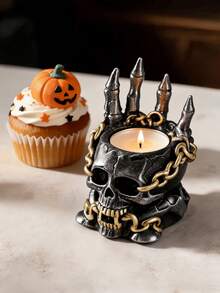 1 pieza Portavelas de esqueleto de Halloween con garra de bruja y lámpara de llama, decoración estética para fiestas espeluznantes y el hogar - A - Ver 10