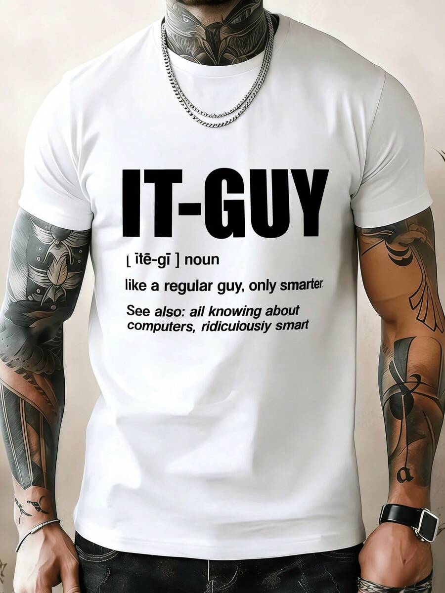 Camiseta divertida para hombre "Chico de TI" - Gráfico humorístico con definición de friqui de la informática, ligera, transpirable y que absorbe la humedad, de cuello redondo, adecuada para - Multicolor - Ver 1