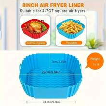Two-Piece Square Silicone Air Fryer Pad - 8-Inch Reusable Air Fryer - Air Fryer Accessories - Air Fryer Pad Suitable For 4 To 7 Quart Microwave Oven Accessories (Red + Gray) - 紅色+灰色 - 查看 2