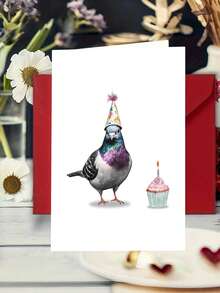 1pc "Party Pigeon" Funny Pigeon Birthday Card With Envelope – Watercolor Bird Lover Design – Humorous Joke Greeting For Bird Lovers – Blank Inside - View 6