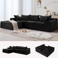 Korser - Camillas seccionales de 108 pulgadas para sala de estar, sofá seccional modular con sillón en forma de L, sofá de nube, cómodo sofá esponjoso de pana con asiento profundo y bolsillos - Gris Carbón - Ver 11