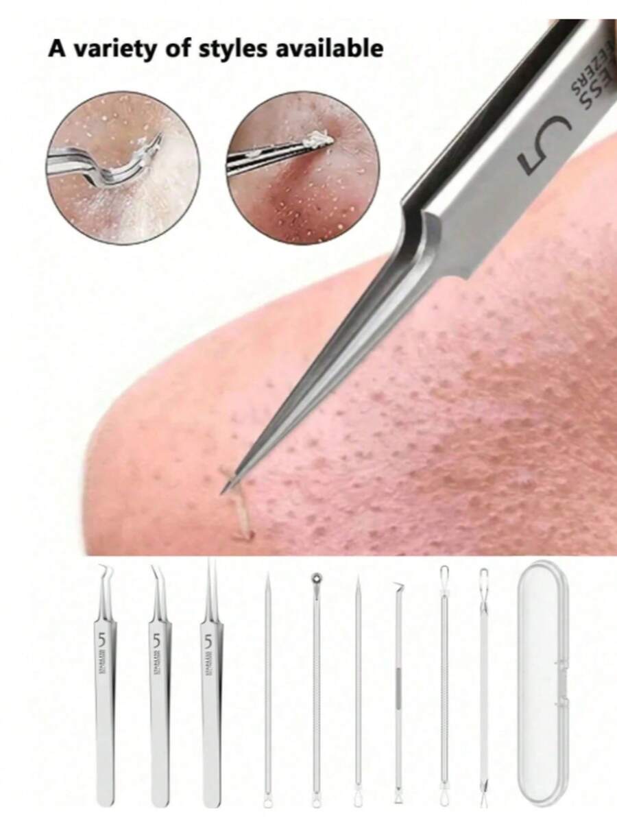 6 piezas #5 Agujas ultra finas para puntos negros, adecuadas para piel normal, herramienta de eliminación de acné, diseño elegante y duradero, herramienta de cuidado facial para salón de belleza, incluye bolsa de almacenamiento - Modelo actualizado - Ver 1