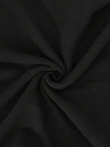 Top elegante de mujer de terciopelo polar con cuello cuadrado, manga larga, ribete festoneado en contraste blanco y negro, ajuste ceñido, camiseta básica para capas en otoño e invierno - Negro - Ver 9