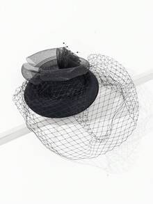 1pc Elegant Mesh Bridal Veil Hair Cap - Black-407 - View 2