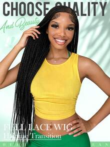 A ANYTIME Hand Tied Full Swiss Lace Braided Wig 34 Inch Long Black Box Braids Synthetic Braids Wigs Realistic Hairline For Women, Halloween - Multicolor - View 14