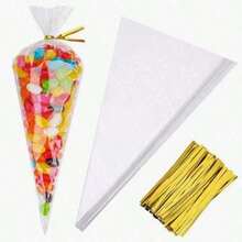 50pcs/100pcs/Pack OPP Bags, Suitable For DIY Wedding Birthday Party, Transparent Triangle Candy Food Bags, Food Bags/Boxes, Wedding Favors, Birthday Party Decoration, Perfect For Baking, Candy, Pastry And Snack Packaging, Wedding Party Gift Bags, Christmas - Multicolor - View 5