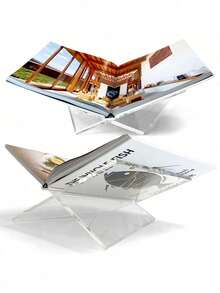 1pc X-Shaped Transparent Acrylic Bookstand, Reading Book Display Rack, Vinyl Record & Book Holder, Black & White Home Display Shelf, Suitable For Library, Can Hold Cookbooks, Music Records And Various Books, Also Can Be Used As Kitchen Countertop Decor Cookbook Storage Rack - Transparent - View 4