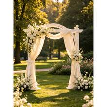 1pc Wedding Arch Drape Fabric, 28" X 19', Ivory Wedding Arch Drape, Tulle Backdrop Curtain, Suitable For Wedding Ceremony, Party Ceiling Decoration - A-Beige - View 2