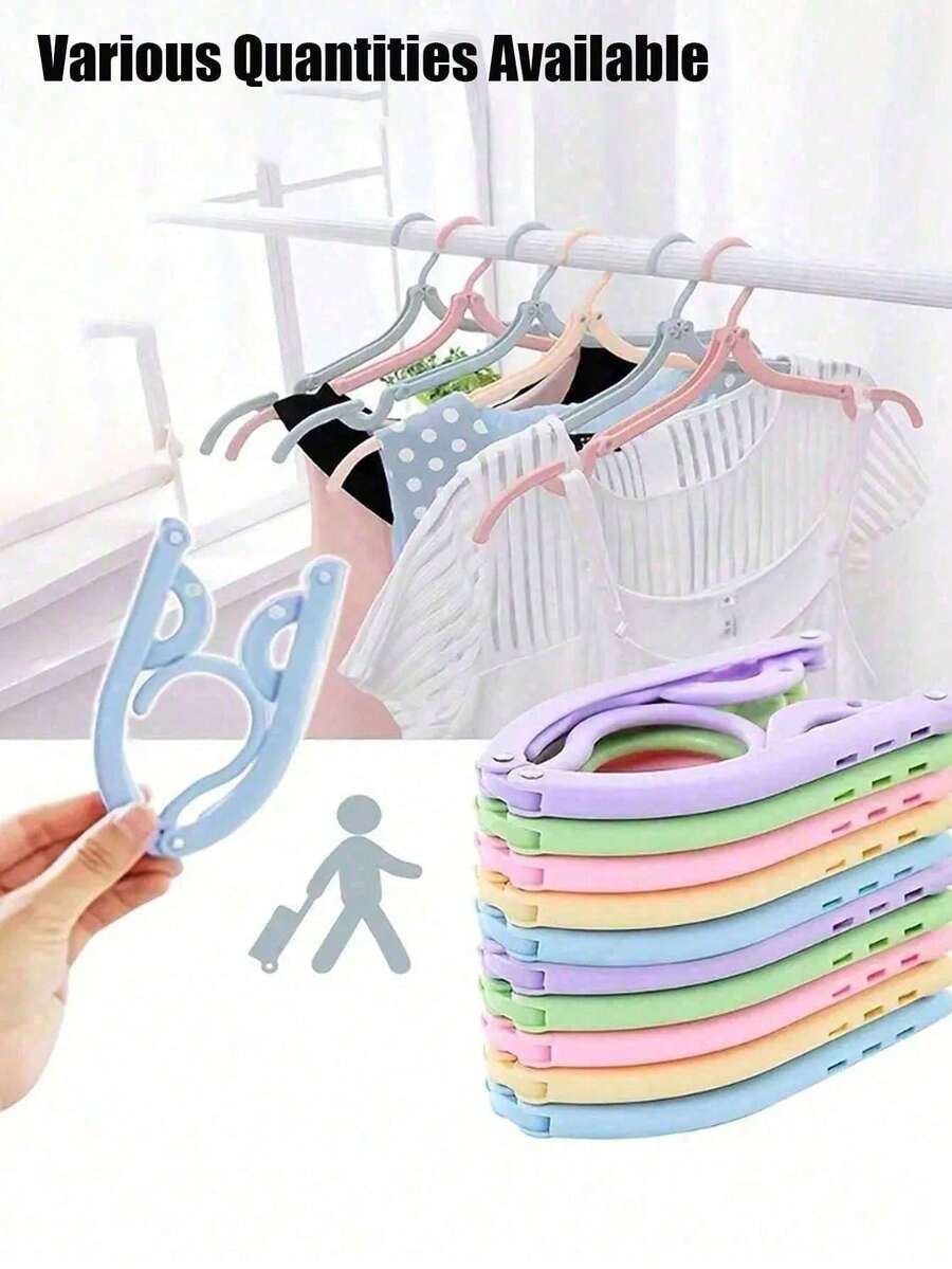 10pcs Travel Hangers, Portable Folding Hangers (No Clip), Foldable Drying Rack, Anti-Slip Design, Suitable For Retail Stores And Cruise Travel Essentials (Random Color) - Multicolor - View 1