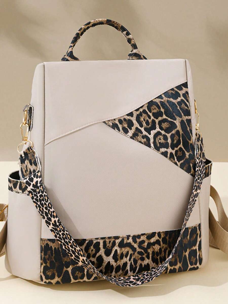 Fashionable Women's Large Capacity Anti-Theft Colorblock Backpack For Travel And Commuting, Campus And Street Style - Beige - View 1