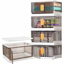 4pcs Storage Boxes, 160L Foldable Stackable Plastic Storage Box, Stackable Closet Organizers, Clear Plastic Storage Box With Lid And Door - Multicolor - View 1