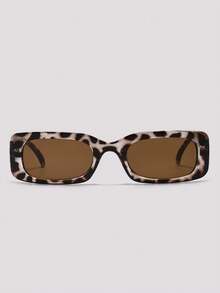 Visivana 1 Pc Vintage Rectangular Leopard Print Sunglasses, Unisex Boho Style, UV Protection For Outdoor Travel, Beach Vacation, Fashion Accessories - Multicolor - View 1