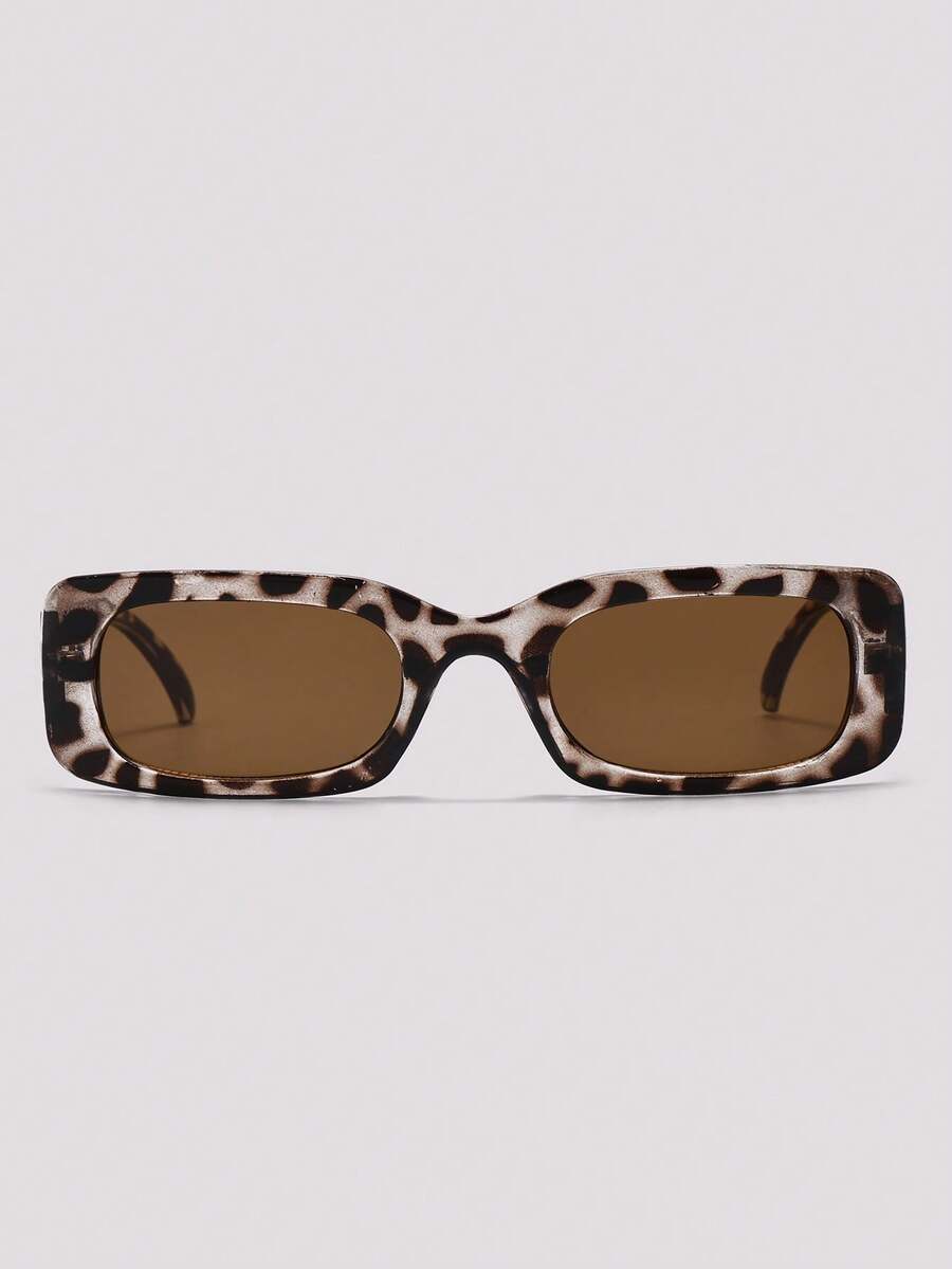 Visivana 1 Pc Vintage Rectangular Leopard Print Sunglasses, Unisex Boho Style, UV Protection For Outdoor Travel, Beach Vacation, Fashion Accessories - Multicolor - View 1