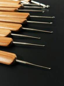 11pcs/Pack Carbonized Bamboo Handle Single Head Crochet Hooks, Bamboo Braiding Hooks For Braids And Dreadlocks - Beading Needles - Crochet Hook - View 2