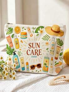 New Sun Protection Theme Large Capacity Lightweight Zippered Makeup Bag, Beach Bag, Fresh Hand-Drawn Sun And Sunscreen Design, Summer Sun Care Storage Gift, Zippered Travel Organizer Bag, Lightweight Fade-Resistant Makeup Toiletry Bag Suitable For Women And Men, Easy-To-Clean Design, Suitable For Mothers, Teachers, Friends, Nurses Makeup Bag, School Vacation Holiday Back-To-School Supplies Toiletry Bag, Essential Travel Makeup Bag - Multicolor - View 6