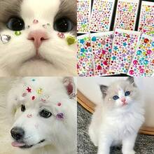 4pcs DIY Acrylic Rhinestone Pet Stickers - Colorful Heart, Flower, Star Shapes, Random Colors And Styles, Suitable For Dog And Cat Grooming Decoration - Multicolor - View 3
