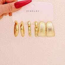 1 Set 9 Pairs/3 Pairs Gold Floral Textured Earrings Multi-Piece Pack, Vintage Geometric Hoop Earrings Set, Women's Fashion Jewelry - Yellow Gold - View 10