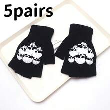 5 Pairs Men's Halloween Decorative Warm Gloves, Autumn/Winter Fingerless Knit Gloves With Fashionable Skeleton Hand Pattern - Multicolor - View 5