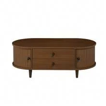 Round Coffee Table With Roll-Up Doors, Walnut Wood Coffee Table With 2 Drawers, Side Table, MDF Living Room Table, Sofa Table With Solid Wood Legs, 100*50*36cm, Load Capacity Up To 50 Kg. - 胡桃木色 - 查看 7