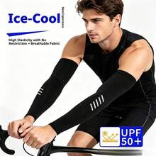 UPF50+UV Resistant Men's Cool Ice Sleeves, Reflective Night Visible Ice Silk Arm Protection, Breathable Sun Protection Arm Cover, Suitable For Cycling, Running, Driving, Fishing, And Hiking - Black - Highlighter - View 2