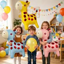 3pcs/Set Standing Giraffe Foil Balloon, 3 Colors Cute Animal Aluminum Mylar Balloon, Kids Birthday Baby Shower Party Decorations Photo Prop - Giraffe - View 4