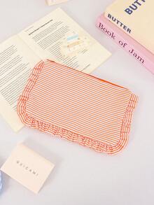 Korean Ins Cosmetics Bag Seersucker Striped Makeup Bag Ruffle Decor Make Up Bag Multi Color Zipper Cosmetic Storage Pouch Portable Travel Wash Bag - Multicolor - View 12