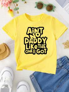 Girl's T-Shirt With The Print Of The Phrase "There's No Dad Like The One I Have", Modern, Novel, Comfortable And Versatile. - 黃色 - 查看 2